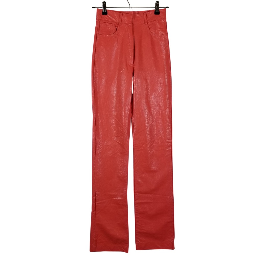 LAAGAM Coral Pink Vegan Leather High Waisted Straight Leg Pants XXS Barcelona‎
